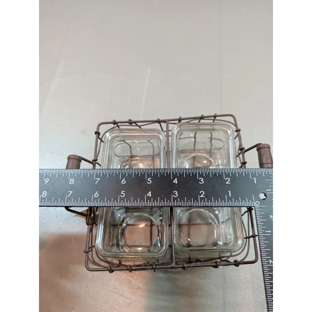Blossom Bucket 4 Glass Jars in Wire Basket Caddy Rustic Farmhouse 171-72420